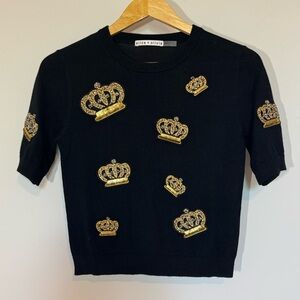 Alice + Olivia Black Crown Embellished Sweater | Size Small